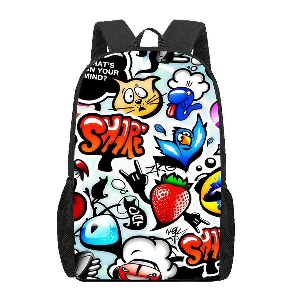 Anime Graffiti Sticker Pattern Children School Bag Girls Boys Casual Book Bag Teenager Daily Backpack Woman Men Travel Rucksacks