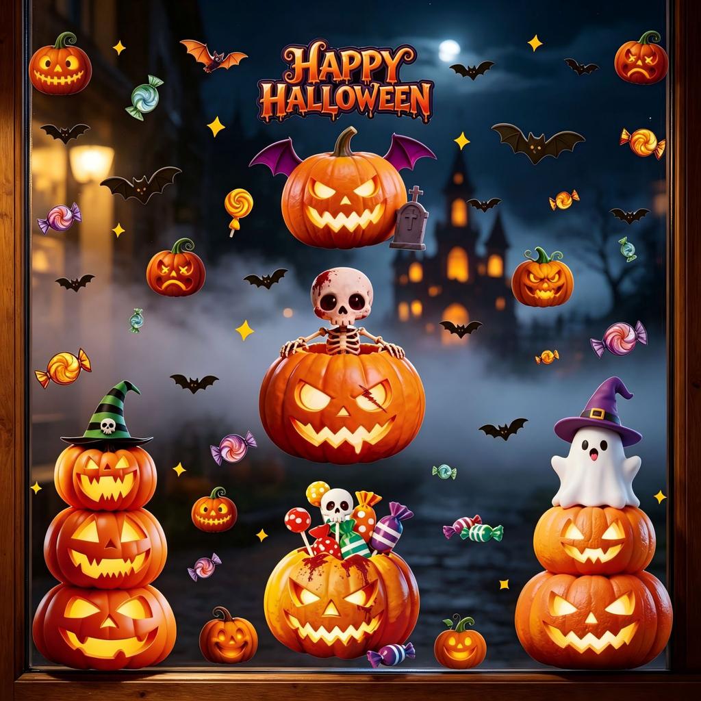 Halloween Window Clings Set - Glass Decals for Holiday Decor