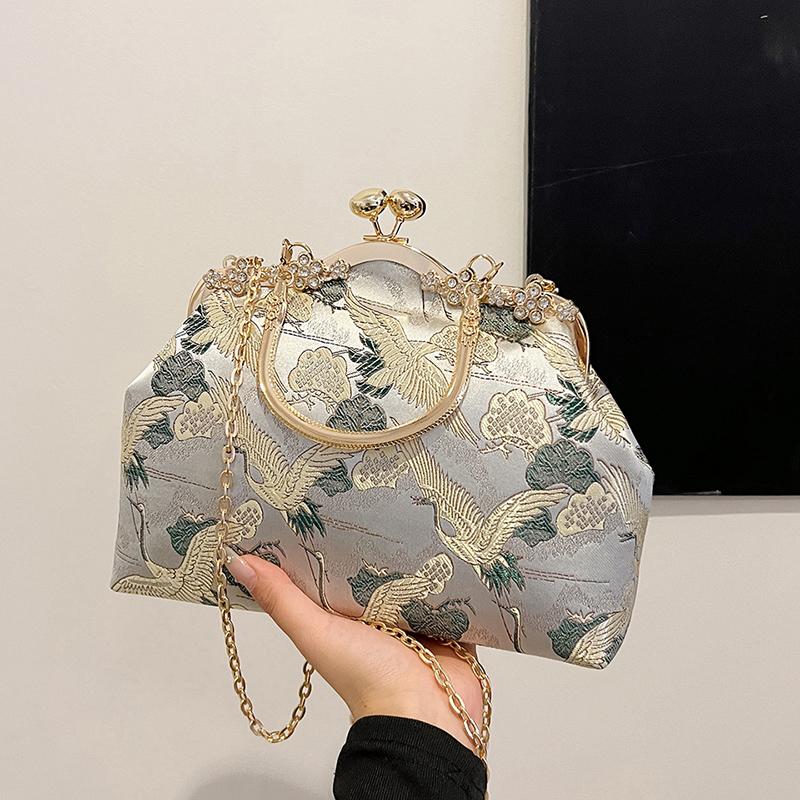 Borsa a Mano Ricamata di Lusso da Donna Borsa a Spalla con Bordi Metallici Vintage con Tracolla Regolabile Pochette da Sera Borsa Regalo