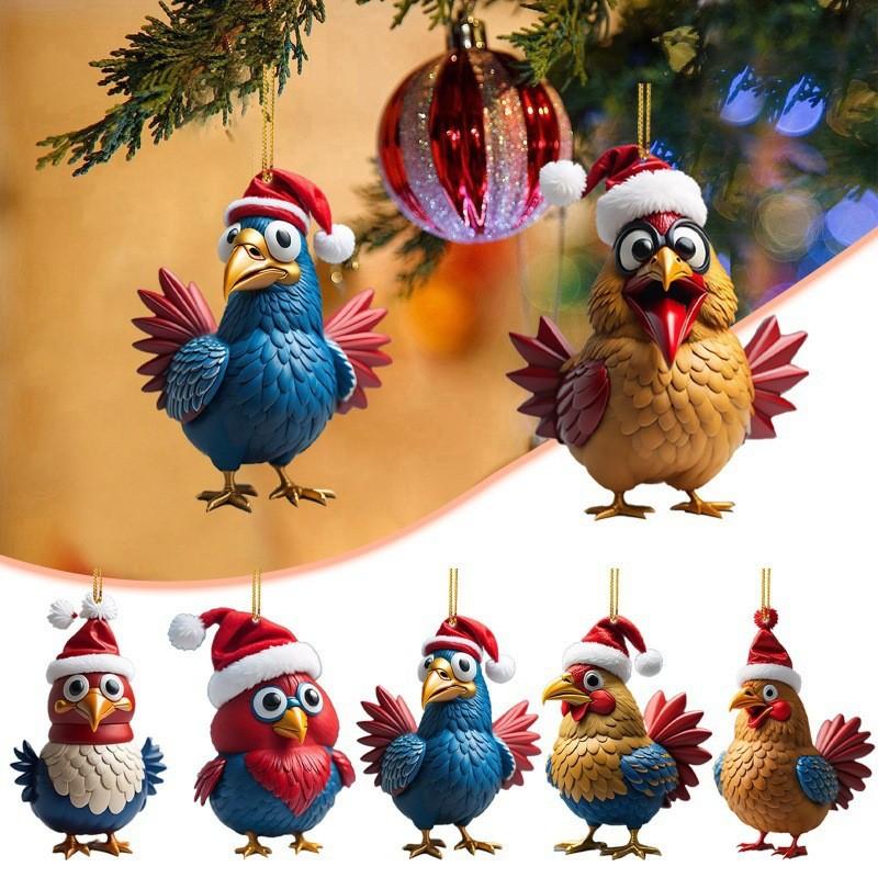 Adorable Acrylic Chicken-themed Christmas Tree Decorations For Unique Holiday Charm