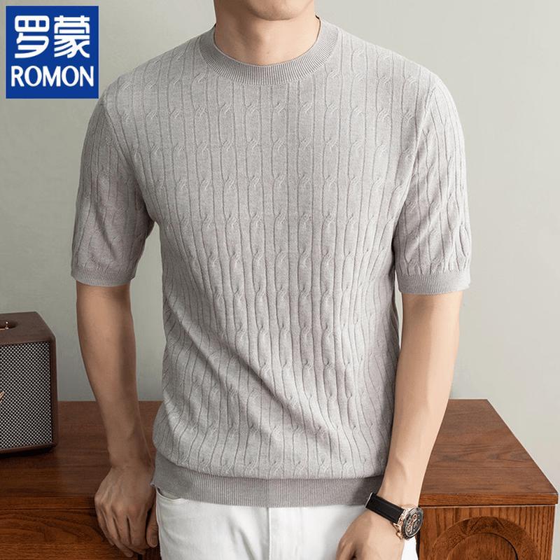 

ROMON Men s Old Money Style Twist Knit Short Sleeve T-Shirt 48/M