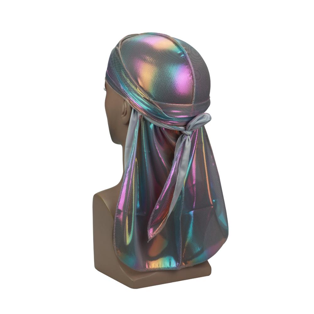 Mode Herren Bunte Durag Wellenmützen Herren Glitzernde Seidige Durags Turbanmütze Hip-Hop Bandana Kopftuch Langes Ende Piratenhüte