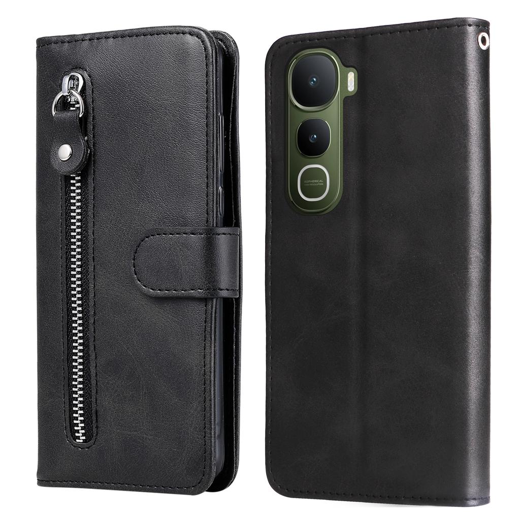 For vivo Y400 5G PU Leather Cases with Zipper Pocket Wallet Phone Cover Stand