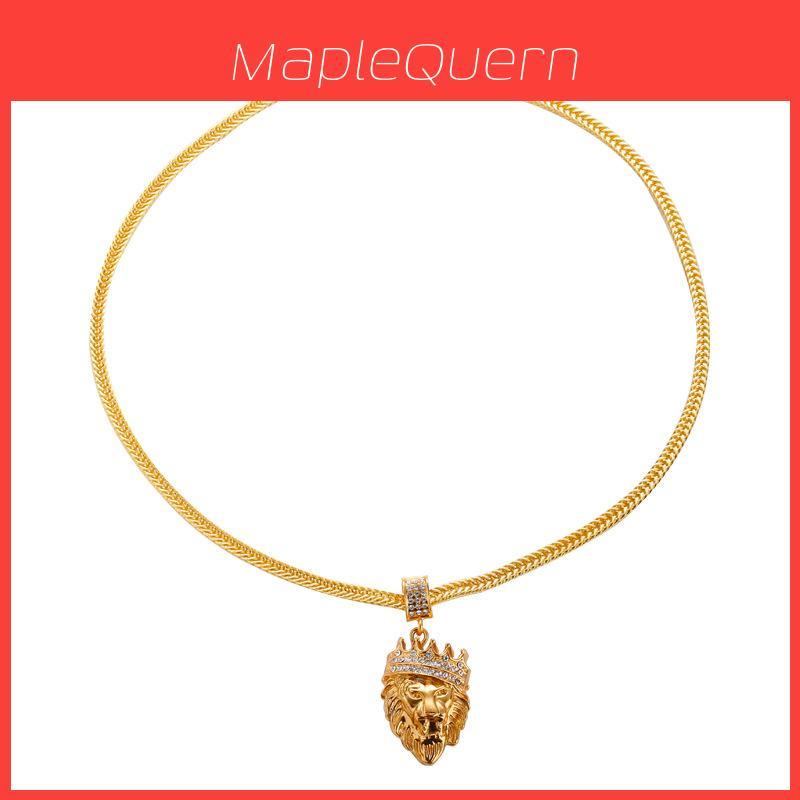 Collier Pendentif Majestueux Tête de Lion Gothique Punk en Acier Titane Pour Hommes Bijoux Hip Hop