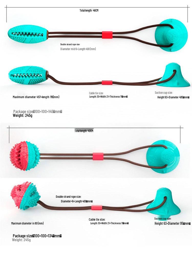 Pet Molar Cleaning Dog Toy: Chew, Tug, and Food Dispensing Suction Cup Ball for Dog Training