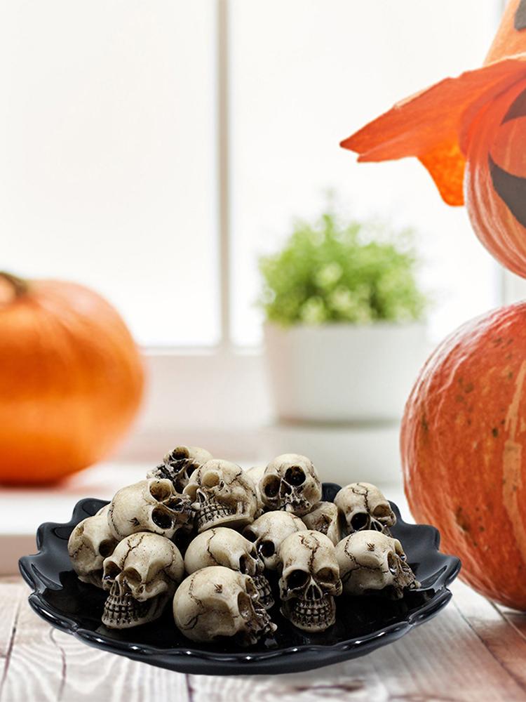 20Pcs Mini Skull Figure Collectable Halloween Small Skeleton Model Decorative Festival Theme Landscape Garden Potted Plant Decor