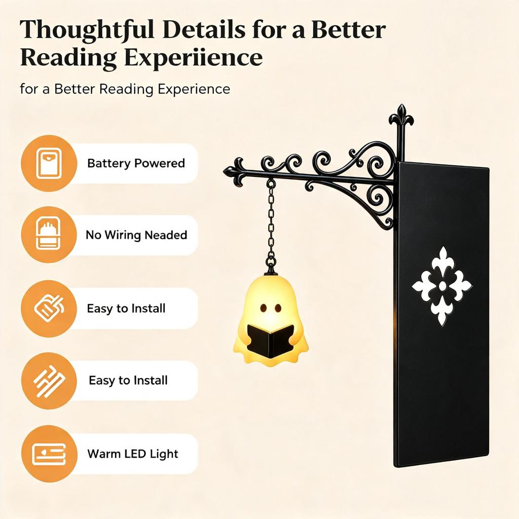Halloween Themed Warm Night Lights Bookend Shelf Lamp Book Stopper for Office Reading Room Desk Decoration Reader Gift