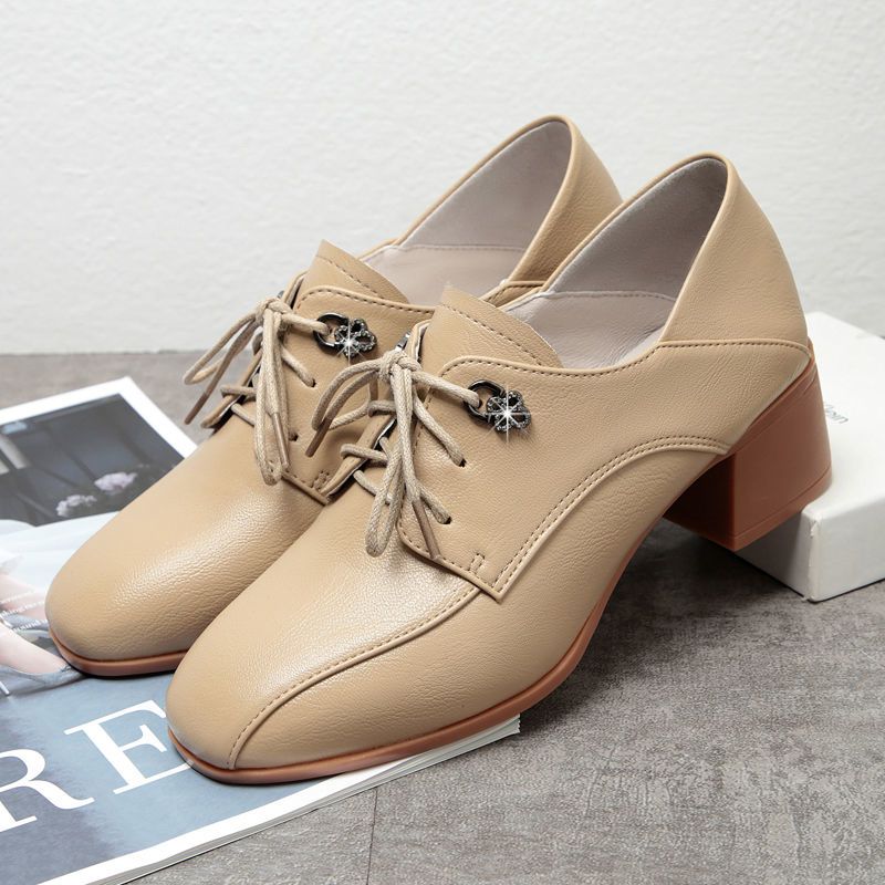 Single Shoes Women's Spring and Autumn Leather Shoes Thick-heeled Lazy Shoes
