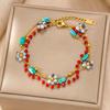 European Bohemian Five-Petal Beaded Bracelet with Colorful Crystal Flowers & 18K Gold Plated Titanium Steel