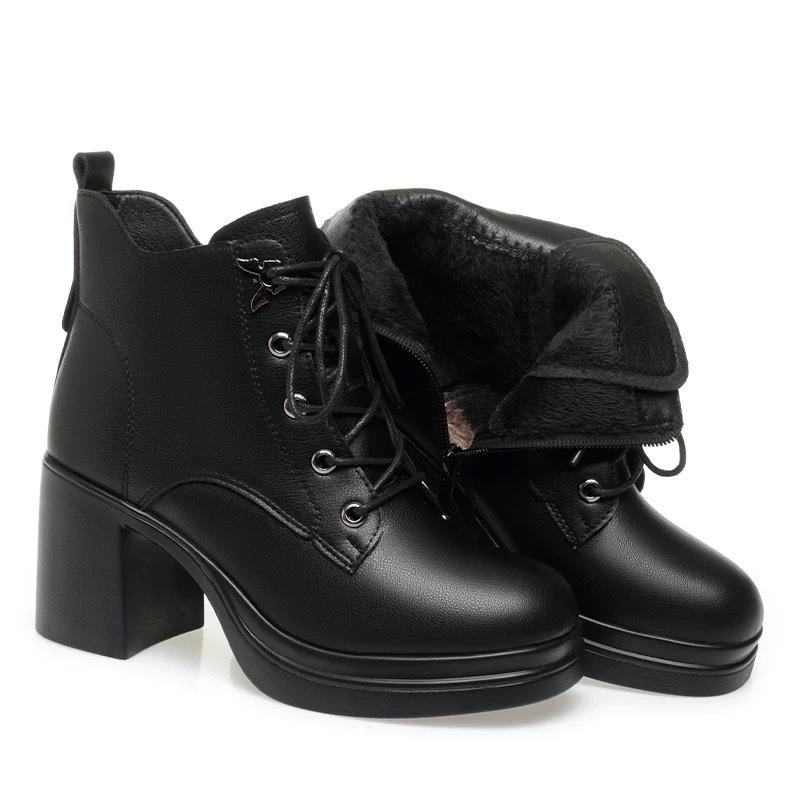 7 см Ретро Удобные Ботильоны на Блочном Каблуке Осень Зима 2025 Элегантные Мягкие Кожаные Ботинки на Лодыжку Мотоциклетные Botas Офисные Мама Работа 40 4960₽