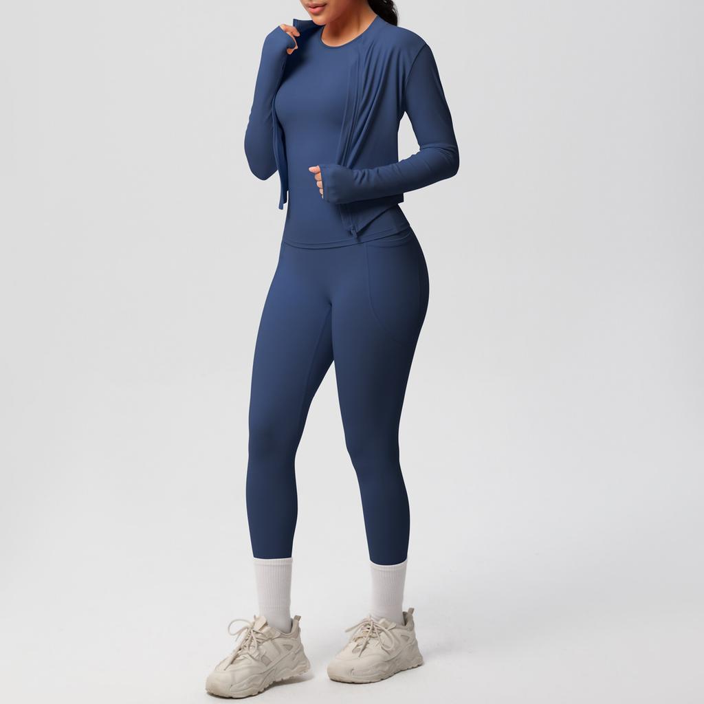 European and American new cloud polished short-sleeved sports zipper jacket casual running hip yoga suit three-piece women's