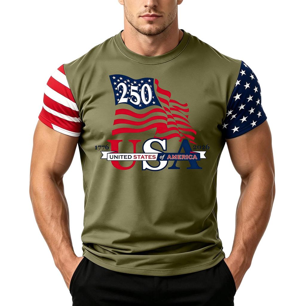 Men's Loose Fit Casual Short Sleeve T Shirt Featuring Flag Print Suitable for Summer Daily Wear Lightweight Comfortable Fabric