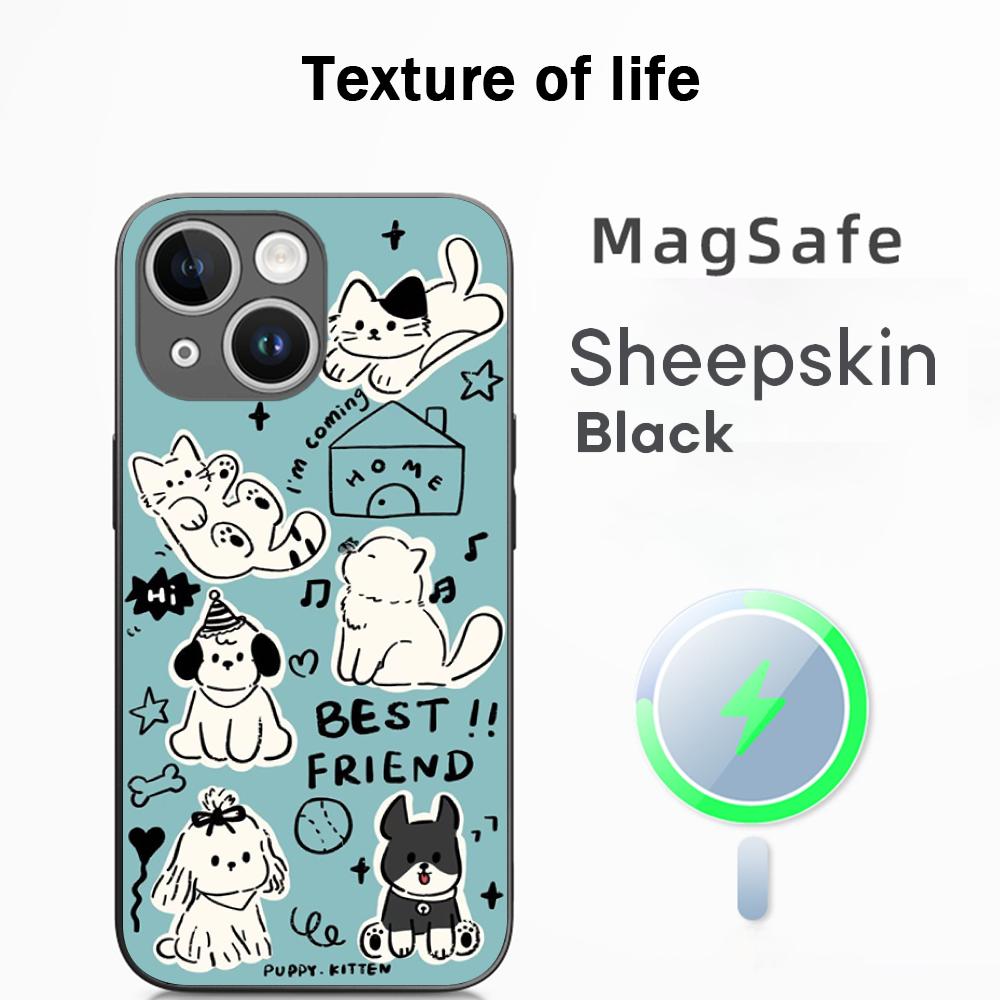 

Cute Animal dog pattern lovely design Phone Case For iPhone 17 16 15 14 13 12 Plus Pro Max High-end Luxury Magsafe Sheepskin iPhone 15