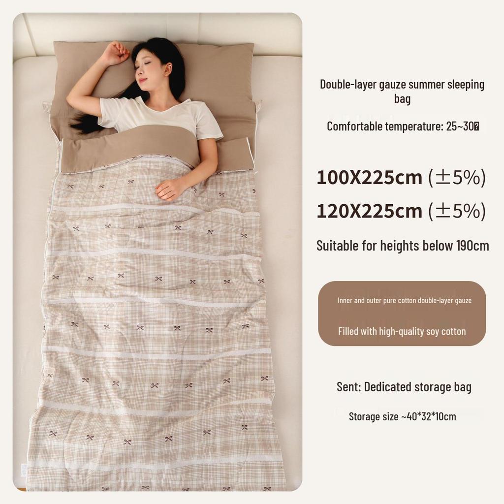 Hao Run Qi Summer Cotton Double Layer Gauze Adult Sleeping Bag – Lightweight for Travel, Camping, and Outdoor Use