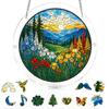 2D Flat, 2D Morning Glow Valley Sunshine Acrylic Sun Catcher Puzzle Set, Includes 92pcs of Stained Glass-style Window Decor and 11 Blessing Accessorie