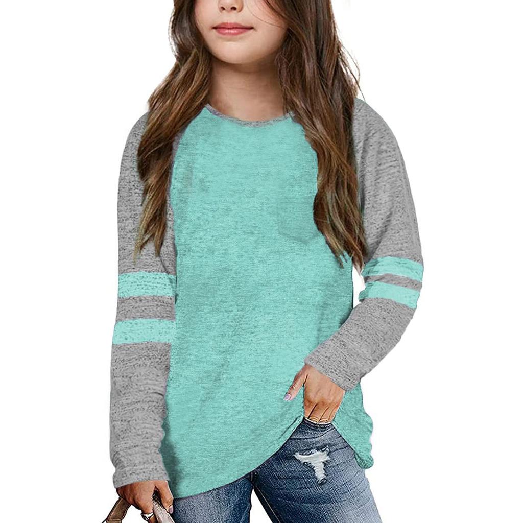 Flicktröjor För 4-15 År Långärmade Raglan Toppar med Rund Hals och Ficka