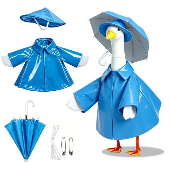 1 Set Porch Goose Outfit Lawn Goose Raincoat Hat And Umbrella Waterproof Goose Costume Rain Jacket for 23 Inch Goose Statue Summer Outdoor Garden