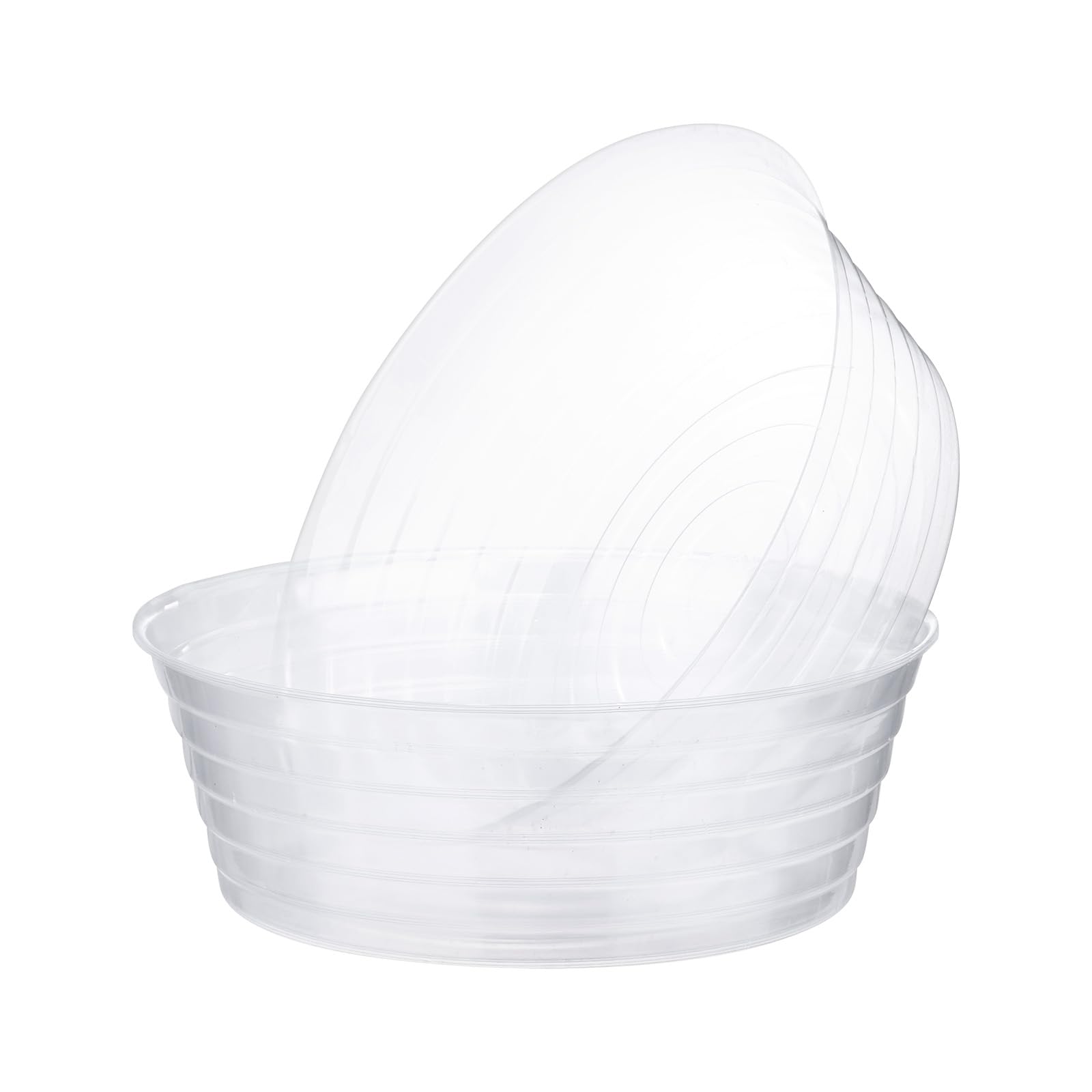 

METERXITY 5-Pack 13.4 Plastic Plant Saucers for Indoor/Outdoor Use, Flower Pot Trays, and Drip Pans (Clear)