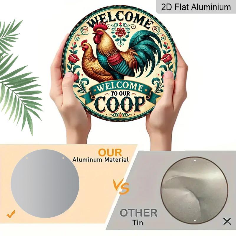 2D Flaches Retro Runder Aluminium Willkommensschild Wanddekoration, Mehrere Größen, Rustikaler Bauernhausstil. Geeignet zum Aufhängen in Innen- und Außenbereichen