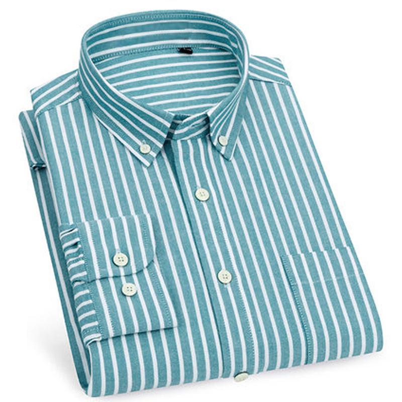 New, Spring Korean Version Shirt Men's Cotton Oxford Spinning Non-ironing Casual Versatile Long-sleeved Striped Shirt Men's