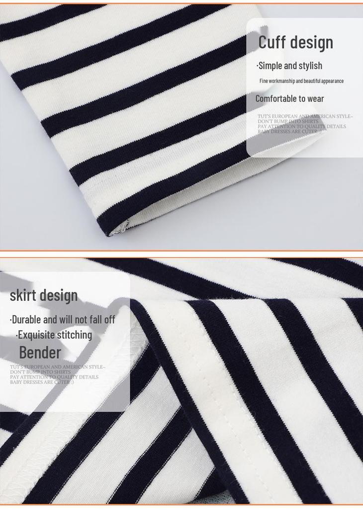 Boys' Striped Long-Sleeve Cotton T-Shirt, Autumn Round Neck Baby Outerwear
