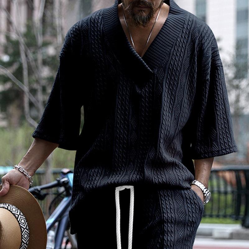 2025 Men's Casual Summer Loose-Fit V-Neck Sports Solid Color T-Shirt