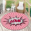 Love Comic Burst Round Rug Pop Art Floor Mat Kids Room Decor Soft Non Slip Carpet Nursery Play Area Cute Elephant Theme