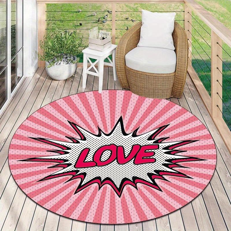 Love Comic Burst Round Rug Pop Art Floor Mat Kids Room Decor Soft Non Slip Carpet Nursery Play Area Cute Elephant Theme