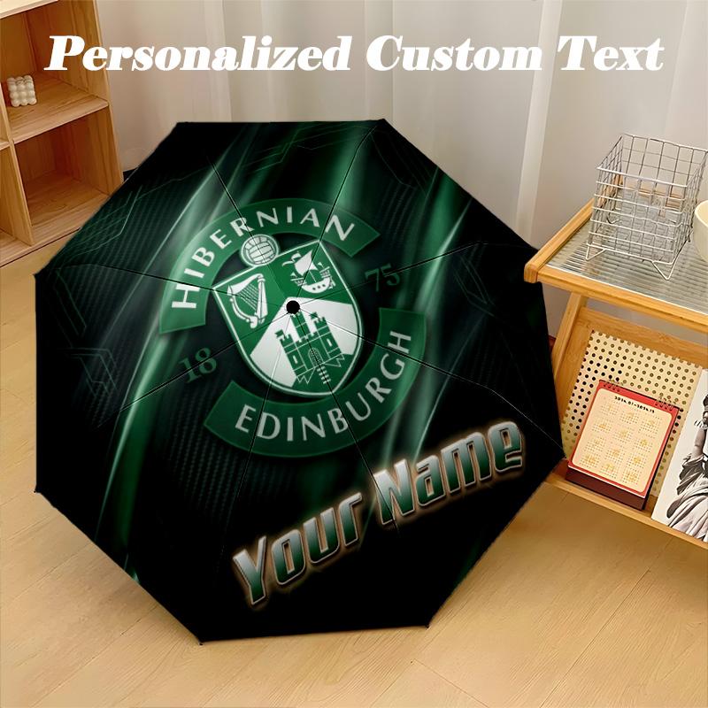 8 Rib Auto Folding Umbrella Hibernian FC Print Custom Name Text Portable Rain Gear