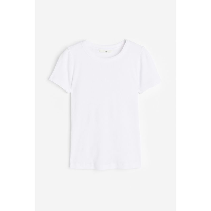 

Женская футболка HM Осенняя мода Повседневная Рубчик Прилегающая Мягкая Прямого кроя Короткий рукав 1157799 White 155/80A