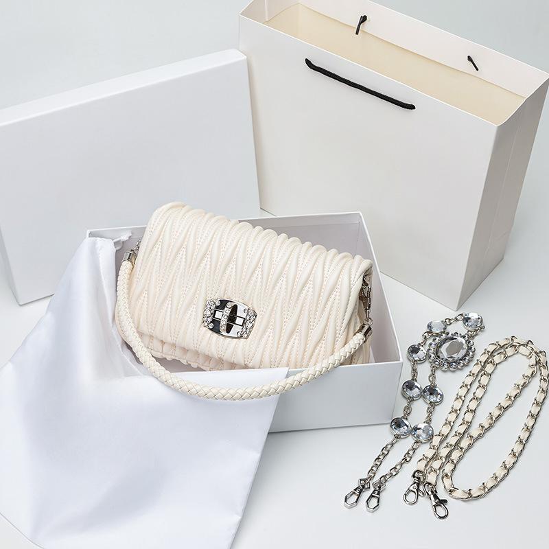 Korean Version of High End Pleated Cloud Bag Light Luxury New Rhinestone Chain Underarm Bag One Shoulder Crossbody Handbag for Women