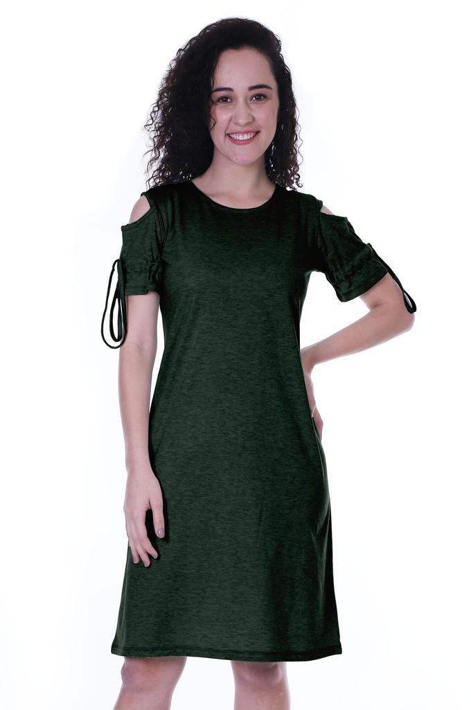 Moomaya Cold Shoulder T-shirt Dress Round Neck Casual Knee Length Summer Dresses For