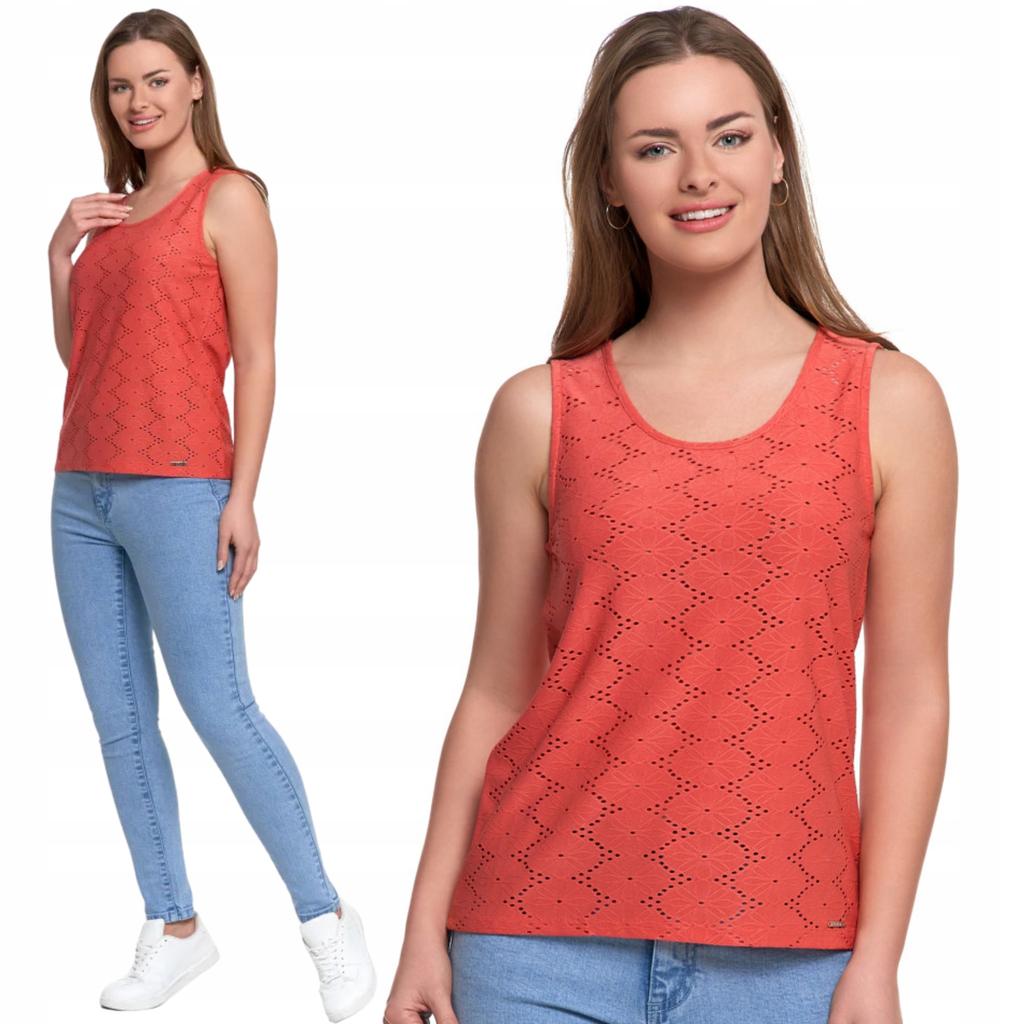 Women's Sleeveless Openwork Blouse, Feminine, Subtle, Elegant, MORAJ XXL PINK