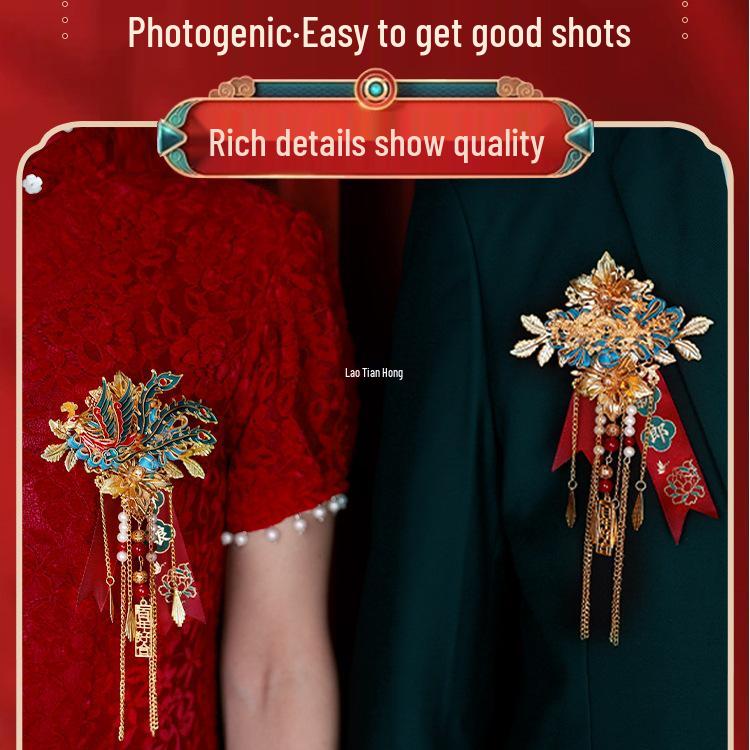 Dragon & Phoenix Wedding Corsage Set: 2 Corsages for Bride, Groom, & Parents