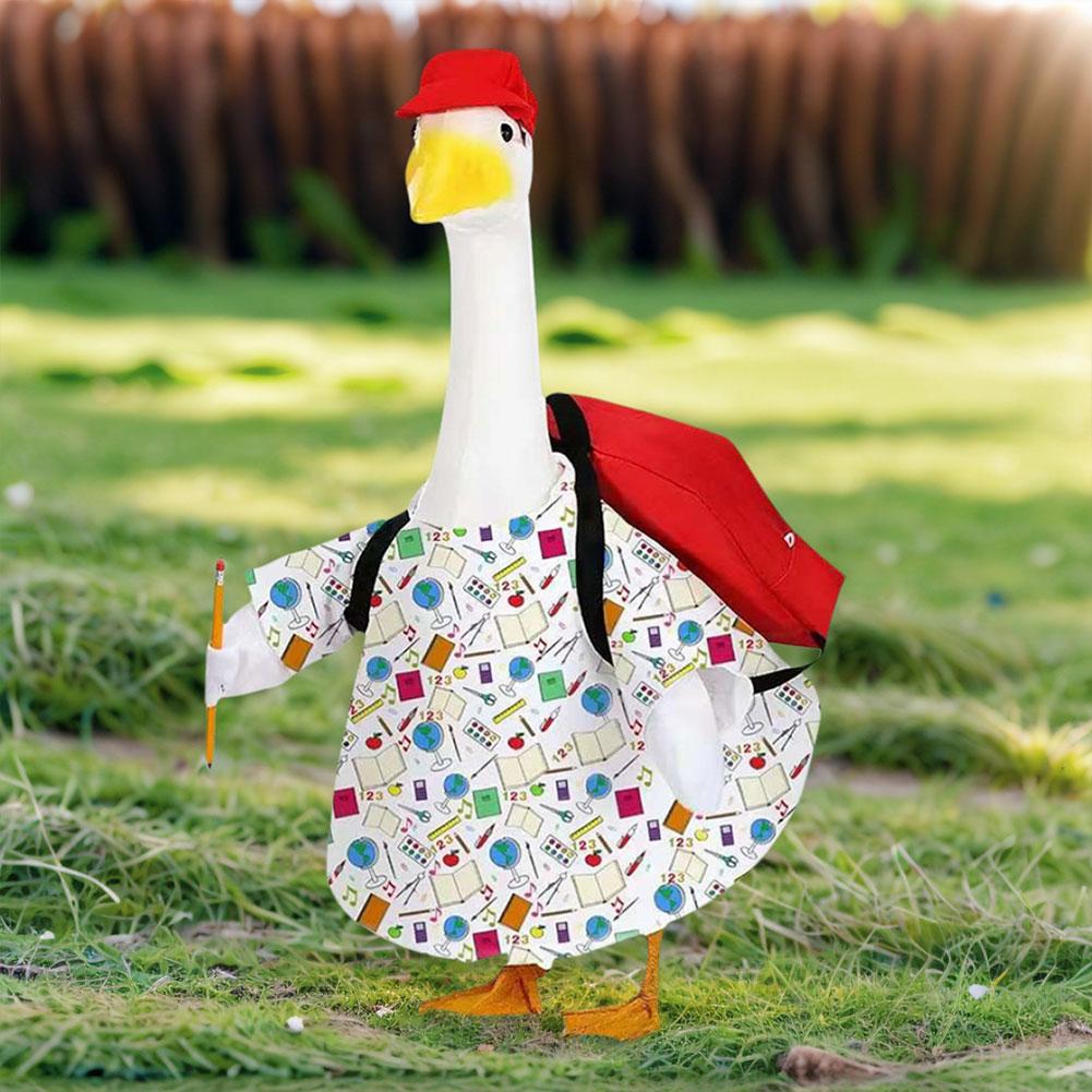 Back To School Goose Statue Clothes with Schoolbag Lawn Goose Clothing for Indoor Outdoor Patio Yard Lawn Art Decor