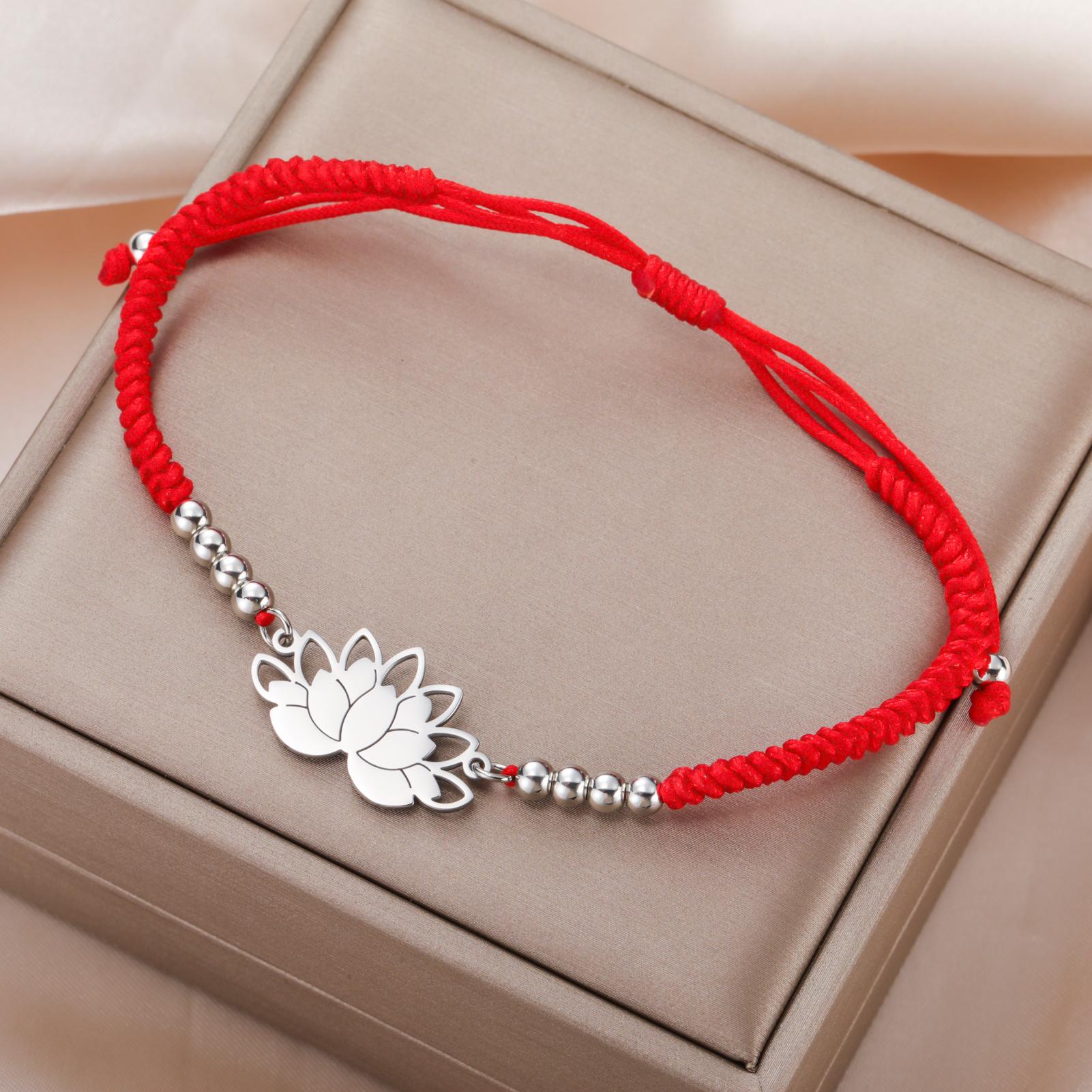 

LIKGREAT Lotus Flower Bracelet Adjustable Woven Bracelets for Women Boho Yoga Meditation Stainless Steel Jewelry Protection Gift Adjustable