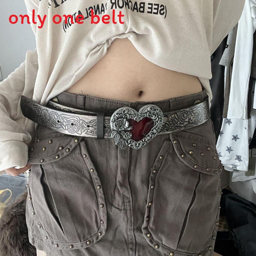 Ceinture Punk Style Rétro Cœur Gaufré Avec Boucle en Alliage Pour Passionnés de Mode Gothique Sombre
