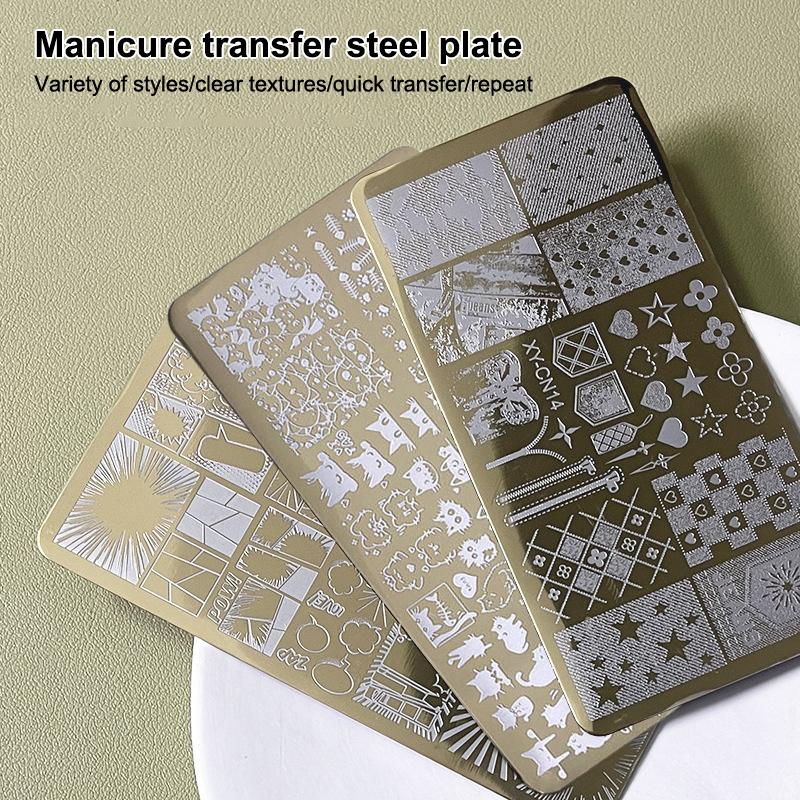 12X6Cm Golden Rectangular Nail Stamping Plates Bowknot Butterfly Flower Cat Designs Nail Art Template For Diy Nail Decor Stencil