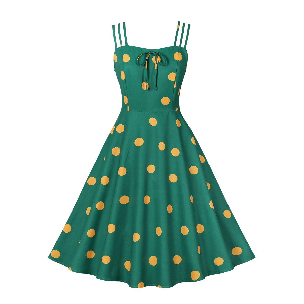 

Ретро стиль, горошек, бант спереди, вечерние свободные платья на бретельках, женское летнее винтажное хлопковое платье с гофрированной спиной XXL