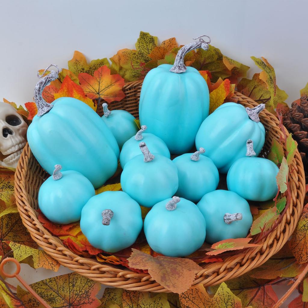 Artificial Assorted Pumpkins  Fake Artificial Maple Leaves Halloween 12pcs