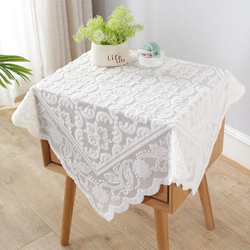 European White Lace Tablecloth Washing Machine TV Refrigerator Bedside Table Coffee Tables Dust Cover Multi-functional Festival Decorative Fabric