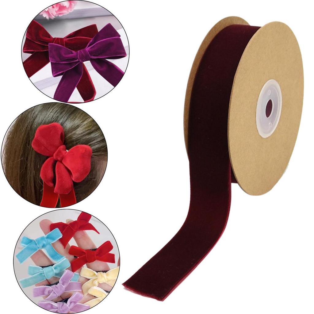 Velvet Ribbon with Spool Flocking Ribbons Florist Ribbon Single Face Velvet Ribbon Roll for Gift Wrapping Birthday Invitation