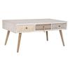 Table Basse - Naturel - 110 Cm - Bois Massif - Coton - Style Boho Blanc