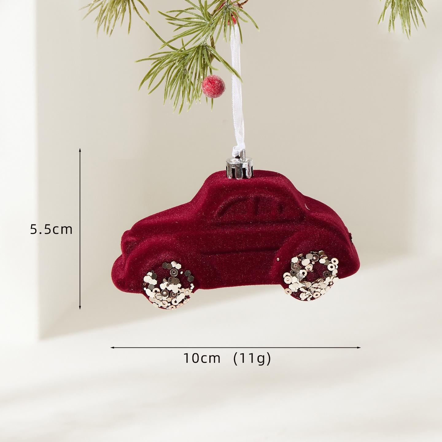 Nordic Christmas Decorations Flocked Burgundy Hanging Ornaments Christmas Tree Decorations Holiday Decor