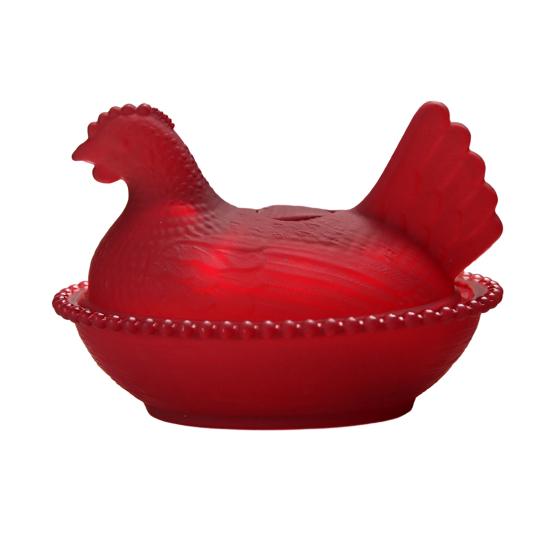 

Glass Chicken Candy Dish Hen on Nest Candy Bowl with Lid Cute Snack Bowl Dessert Plate Egg Tray for Home Farmhouse Tabletop Decor вина червоного кольору