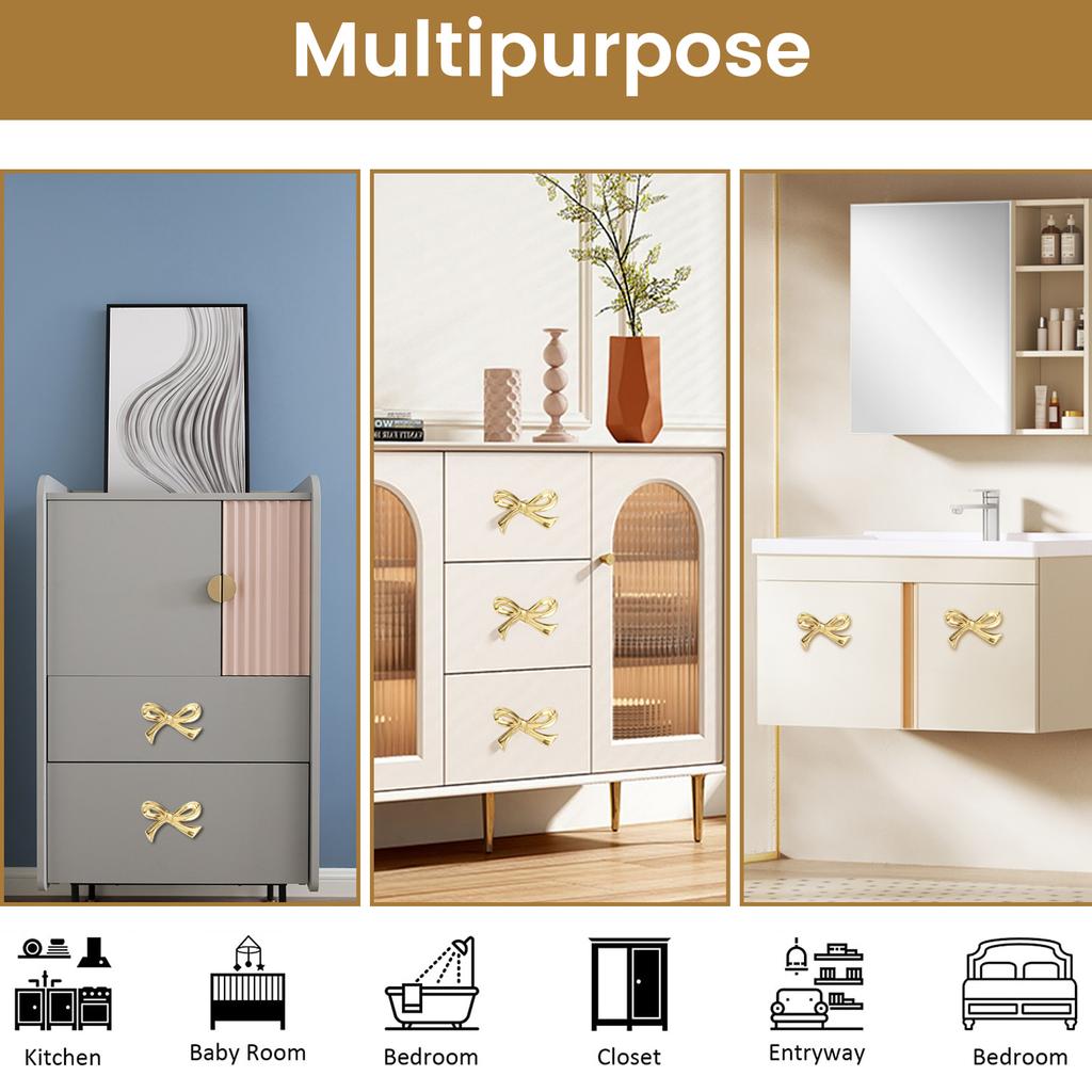 Brass Bow Drawer Knobs ,Cabinets Knobs Gold Drawer Pulls Decorative,Cupboard Pull Handles for Home Kitchen Cabinet Hardware