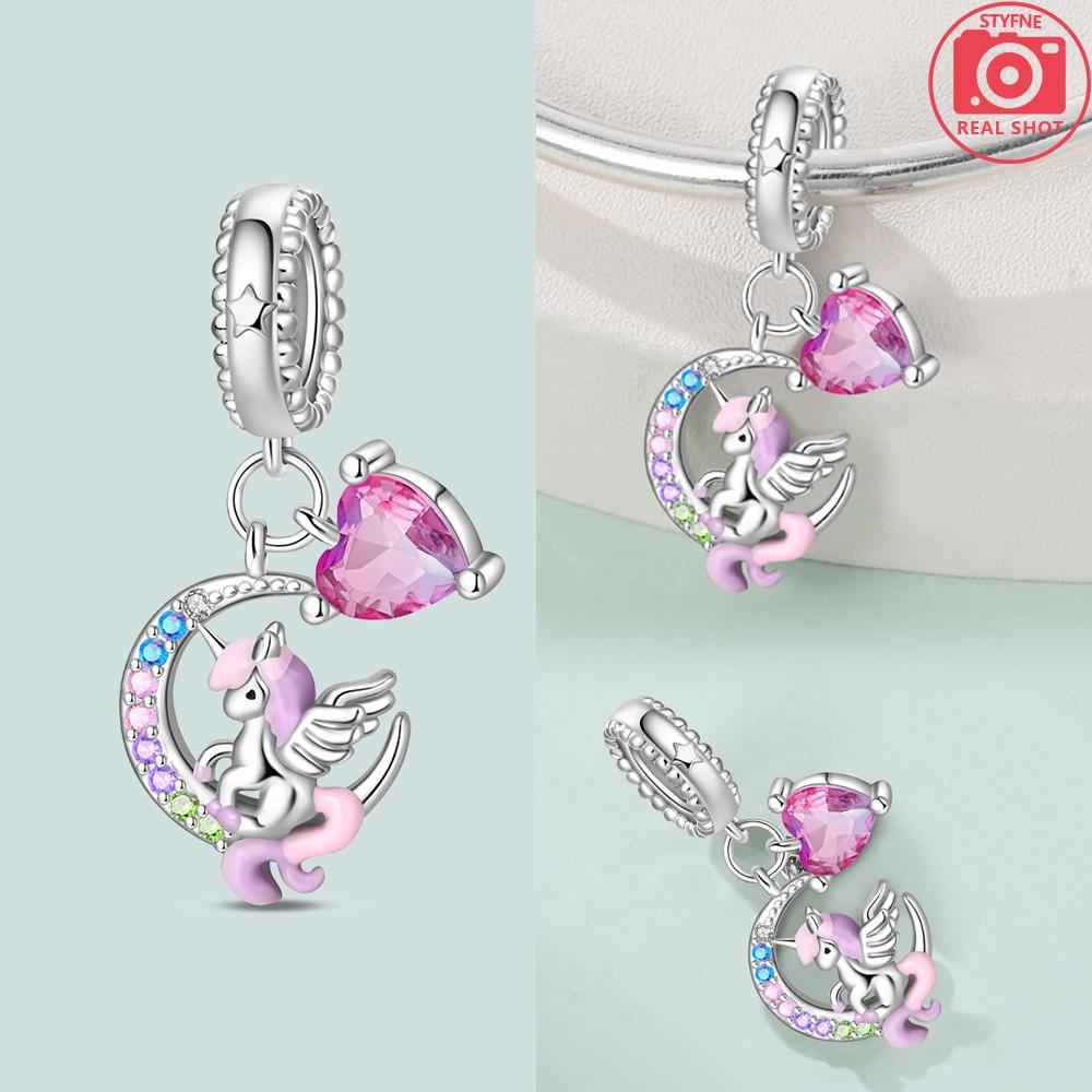 Charmsoriginales Pink Wonderland Unicorn Beads Fit Diy Heart Accessories Bracelet Jewelry Making Women'S Bags