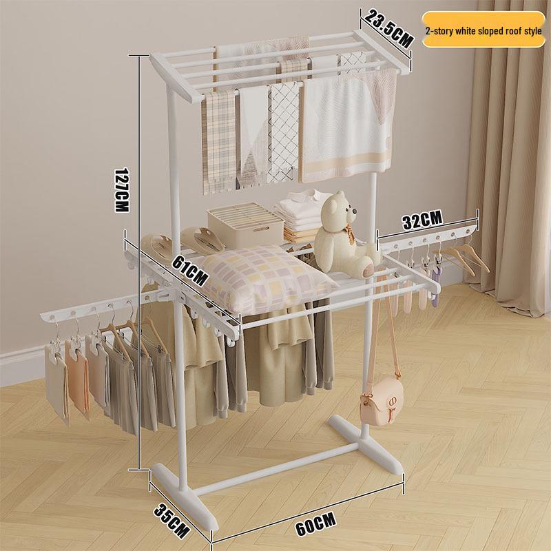 Versatile Foldable Clothes and Towel Drying Rack with Storage Shelf for Balcony or Floor Use