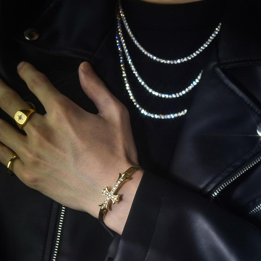 316L Hawaiian Bangle Cross Zirconia Bracelet Bangle Surgical Stainless Steel Gold [Lucliss]