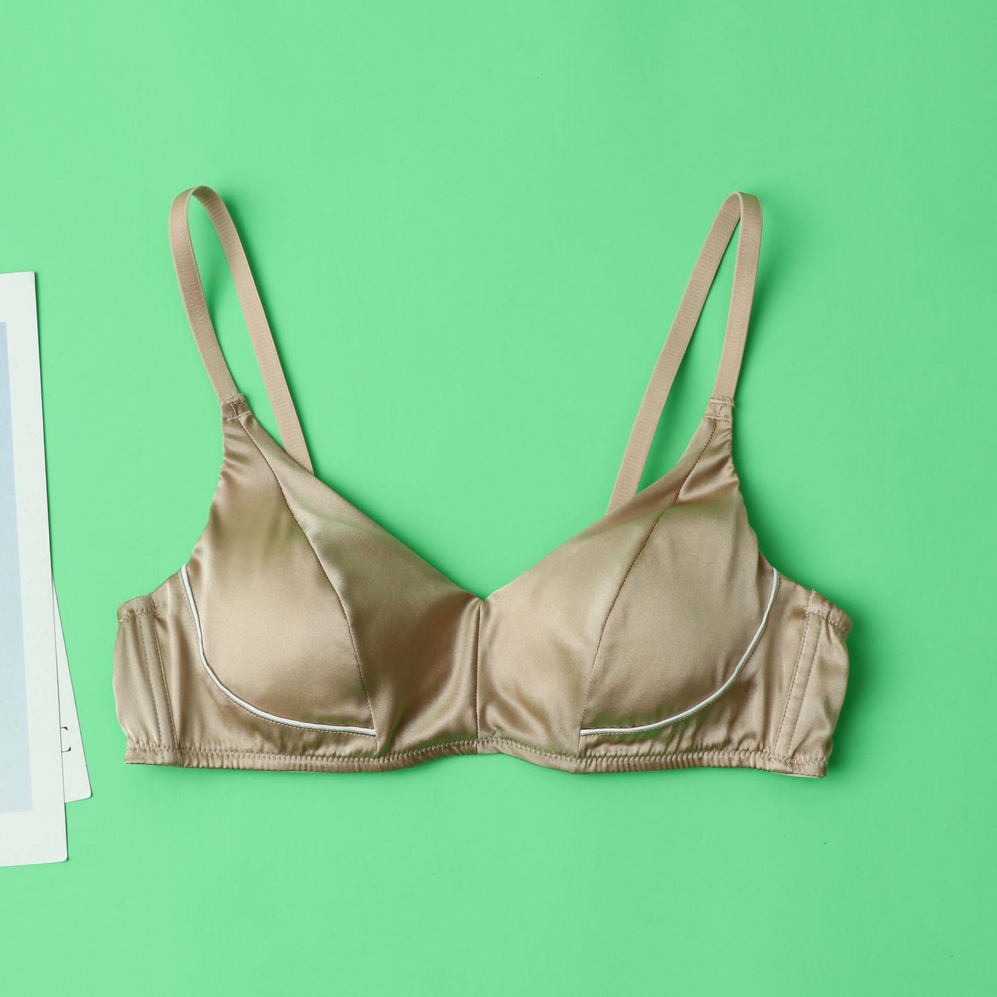 16 мм Шелковый Сатиновый Бесшовный Дышащий Бюстгальтер с V-образным Вырезом для Женщин M